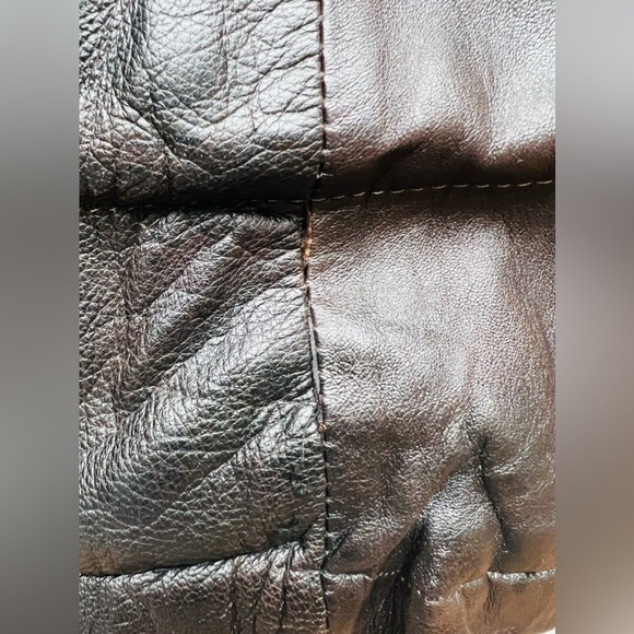 VINTAGE CHARLOTTE SOLNICKI LEATHER  COAT W/ Knit Elbow Patches And Pocket  XS - Picture 9 of 16